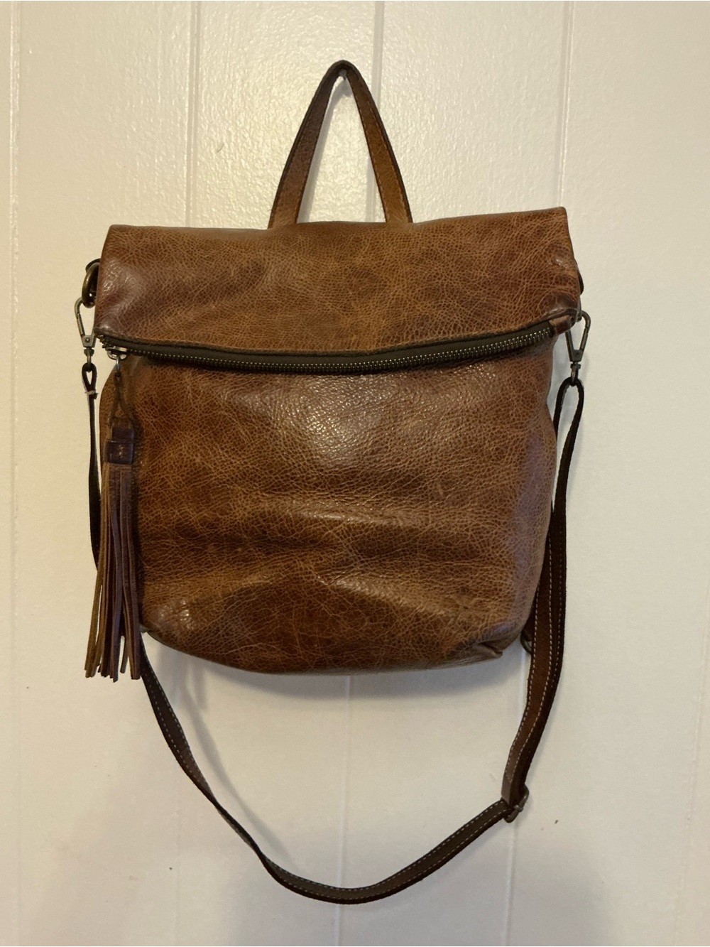 A Beautiful Brown Leather Rare Patricia Nash Luzille Convertible Backpack Bag